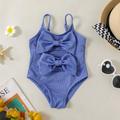 Baby Girl Solid Ribbed Spaghetti Strap Bowknot Hollow Out One-Piece Swimsuit