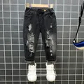 Kid Boy Casual Solid Color Ripped Denim Jeans