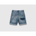 Benetton, Denim Bermudas With Rips, taglia S, Light Blue, Kids