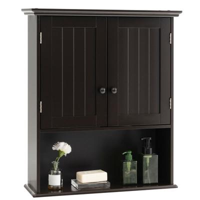 Costway 2-Door Wall Mount Bathroom Storage Cabinet with Open Shelf-Espresso