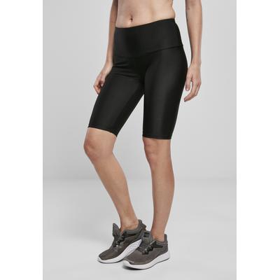 Stoffhose URBAN CLASSICS "Urban Classics Damen Ladies High Waist Shiny Rib Cycle Shorts", Damen, Gr. S, US-Größen, schwarz, 86% Polyamid, 14% Elasthan, unifarben, skinny fit, Hosen Image