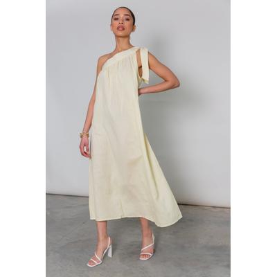 Oria One Shoulder Midi Dress - Lemon Yellow