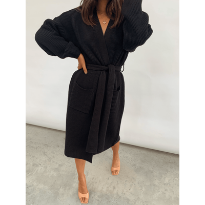 Arden Midi Tie Cardigan - Black