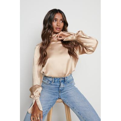 Hailee High Neck Tie Blouse - Champagne Gold