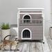 Pefilos 30 Wooden Outdoor Cat House 2-Story Indoor Luxurious Cat Shelter with Transparent Canopy Double Escape Door Pet House Gray
