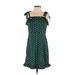Allegra K Casual Dress - A-Line Square Short sleeves: Green Polka Dots Dresses - Women's Size Small