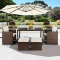 5-Piece Wicker Outdoor Dining Set PE Rattan Wicker Dining Sofa Set Rattan Outdoor Patio Furniture Set with Dining Table 2 Armchairs and 2 Ottomans