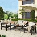4-piece outdoor patio furniture set outdoor pullout sofa also suitable for different scenarios such as poolside backyard garden patio (beige)