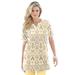 Plus Size Women's Print Notch-Neck Soft Knit Tunic by Roaman's in Banana Bold Ikat (Size 1X) Short Sleeve T-Shirt