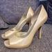 Jessica Simpson Shoes | Gold / Cream High Heels Jessica Simpson Peep Toe Size 7 | Color: Cream/Tan | Size: 7