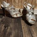 Coach Shoes | Coach High Heel Gold Leather Sandals | Color: Gold | Size: 10