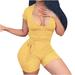 Short Sleeve Jumpsuit for Women Sexy Scoop Neck Stretchy Ribbed Rompers Shorts One Piece Bodysuit Playsuit with Belt