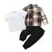 Qufokar Baby Set Floral Toddler Toddler Kids Clothes 3Pcs Baby Boy Clothes Baby Plaid Shirt Coat Pants T Shirt Set Outfit Set