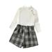 Qufokar Infant Winter Clothes Nation Clothes for Teens Toddler Child Kids Kids Baby Girls Long Sleeve Patchwork Solid Ribbed Sweater Tops Blouse Plaid Shorts Pants Outfit Clothes Set 2Pcs