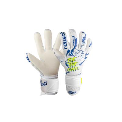 Torwarthandschuhe REUSCH "Pure Contact Silver Junior", Kinder, Gr. 5,5, weiß (weiß, blau), 49% Polyester, 43% Elastodien, 8% Polyamid, mehrfarbig, sportlich, Handschuhe, mit sehr gutem Grip