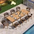 Purple Leaf Rectangular 8 - Person 146.86" Long Aluminum Outdoor Dining Set w/ Cushions Wood in Brown | 98.43 W x 39.97 D in | Wayfair