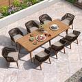 Purple Leaf Rectangular 8 - Person 146.86" Long Aluminum Outdoor Dining Set w/ Cushions Wood in Brown | 98.43 W x 39.97 D in | Wayfair