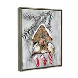 Stupell Industries Holiday Stockings Birdhouse Perched Giclee Art By Stella Chang Wood in Brown/Gray/Red | 31 H x 25 W x 1.7 D in | Wayfair