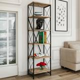 East Urban Home Eckhardt 70.87" H x 19.69" W Metal Etagere Bookcase Metal in Black/Brown | 70.87 H x 19.69 W x 13.78 D in | Wayfair