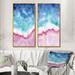 Ivy Bronx Abstract Ocean Pink & Blue Waves - 2 Piece Painting Set on Canvas in Blue/Pink/White | 20 H x 24 W x 1 D in | Wayfair