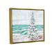 The Holiday Aisle® Snowy Christmas Tree Beach Shore - Floater Frame Painting on Canvas in Blue/Brown/White | 25 H x 31 W x 1.7 D in | Wayfair