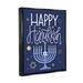 The Holiday Aisle® Happy Hanukkah Blue Menorah - Floater Frame Graphic Art on Canvas in Blue/White/Yellow | 31 H x 25 W x 1.7 D in | Wayfair