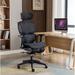 Inbox Zero Kyona Mesh Office Chair, Adjustable Task Chair w/ Clothing Hanger, Adjustable Headrest & Armrest Upholstered/Mesh in Black/Brown | Wayfair