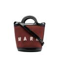 Brown Bucket Shoulder Bag In Calf Leather And Wool And Cotton Blend With Adjustable And Removable Shoulder Strap