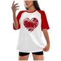 CZHJS Women s Raglan Short Sleeve Oversized Tees Clearance Teen Girls T Shirt Spring Tops Summer Vintage Shirts Crewneck Baseball Lover Tunic to Wear with Leggings Baseball Graphic Color Block Red XL