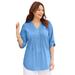 Plus Size Women's Pleated Linen Tunic by Catherines in French Blue (Size 2X)