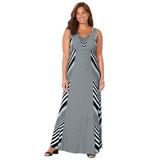 Plus Size Women's Striped V-Neck Maxi Tank Dress by Catherines in Black Mixed Stripe (Size 3X)