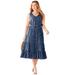 Plus Size Women's Liz&Me® V-Neck Tier Midi Dress by Liz&Me in Navy Dot (Size 6X)