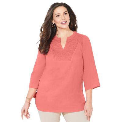 Plus Size Women's Liz&Me® Y-Neck Lace Blouse by Catherines in Sweet Coral (Size 0X)