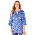 Plus Size Women's Liz&Me® Lace-Up Bell Sleeve Peasant Blouse by Liz&Me in Dark Sapphire Paisley (Size 6X)