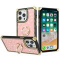 Heart Series Square Case With Ring Grip for iPhone 14 Pro - Pink