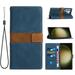 Mantto for Samsung Galaxy S23 Ultra Premium Leather Flip Zipper Wallet Case Cover Pouch Bag with Wrist Strap Card ID Holder Kickstand Pocket Handbag Magnetic for Samsung Galaxy S23 Ultra Blue