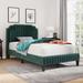 Full Size Modern Velvet Curved Upholstered Platform Bed, Solid Wood Frame, Solid Wood Slat Support, Nailhead Trim, Green Life