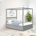 Gray Full Wood Canopy Bed with Trundle, 79.5''L*57''W*72''H, 90.2LBS