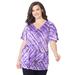 Plus Size Women's V-Neck Burnout Top by Catherines in Deep Grape Bias Tie Dye (Size 2X)