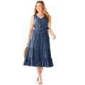 Plus Size Women's Liz&Me® V-Neck Tier Midi Dress by Liz&Me in Navy Dot (Size 0X)