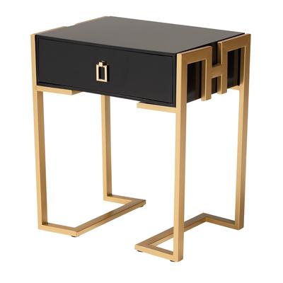 Luna Contemporary Glam And Luxe Black Finished Wood And Gold Metal End Table by Baxton Studio in Black Gold
