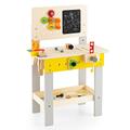 GYMAX Wooden Kids Workbench, Children Tool Bench with Blackboard & 41 Pcs Toy Tools Set, Pretend Play Work Bench for 3 Years Old + Boys Girls