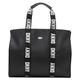 DKNY Women's Cassie Logo Accented Web Handles Large Vegan Leather Tote Bag, Black/Silver