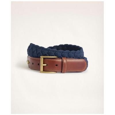 Brooks Brothers Men's Braided Cotton Leather Tab Belt | Navy | Size 32
