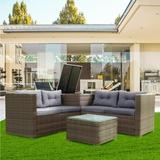 4 Piece Patio Conversation Set PE Rattan Wicker Couch Outdoor Rattan Chair Wicker Sofa Garden Conversation Bistro Sets PE Rattan Wicker Sectional Outdoor Sofa Set