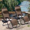 ACEGOSES 2PCS Patio Zero-gravity Folding Chair Poolside Recliner with Side Tray Support 330 lbs Waterproof Outdoor Single Chair Chestnut
