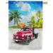 America Forever Summer Red Truck Coastal House Flag 28 x 40 inches Tropical Palm Leaves Nautical Surfboards Double Sided Seasonal Yard Outdoor Decorative Fun in the Sun Beach House Flag