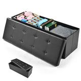 Coelon 45 Foldable Storage Ottoman Bench Tufted Leather Large Storage Chest with Divider Black