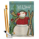 Breeze Decor BD-WT-HS-114160-IP-BO-D-US18-WA 28 x 40 in. Let it Snow Snowman Winter Wonderland Impressions Decorative Vertical Double Sided House Flag Set with Pole Bracket Hardware