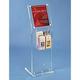 Clear Acrylic Sign Stand And Adjustable Literature Rack 15-1/2 x 47-1/2 x 1-Inch Displays 11 x 14-Inch Signs Silver Satin Decorative Screw Caps Tiered Design (TLHACLG2T)
